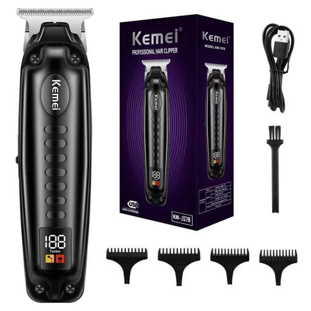 Kemei KM 1578 Barber Cordless Hair Trimmer 0mm Zero Gapped Carving Clipper Detailer Professional Electric Hair