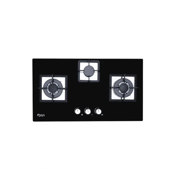 Rays 3 Burners Glass Top Gas Kitchen Hob H&H 7613 G1